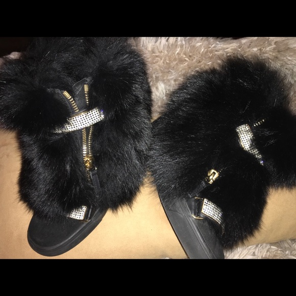 Giuseppe Fur-Trim Wedge Sneakers - Picture 2 of 8